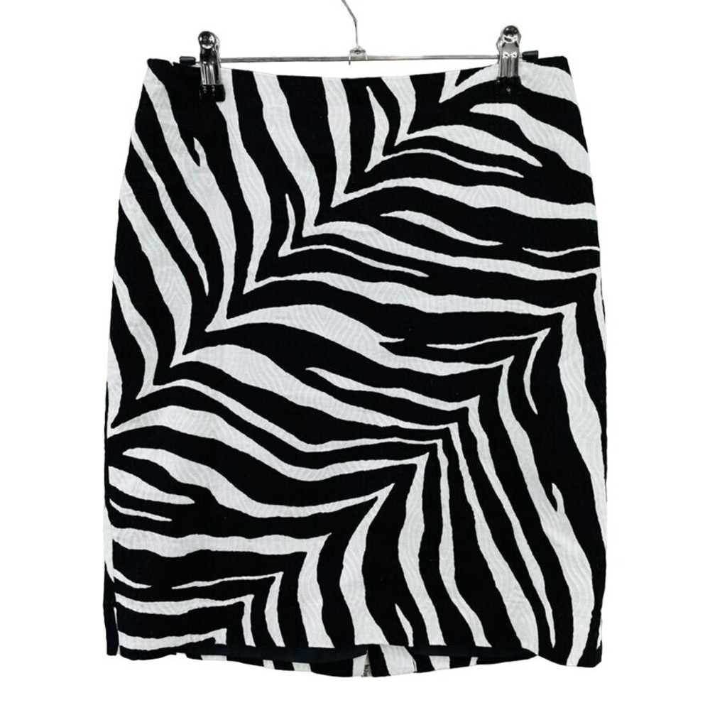 Talbots Skirt Womens 4 Petite Black White Zebra Animal Print Lined Zip Back‎